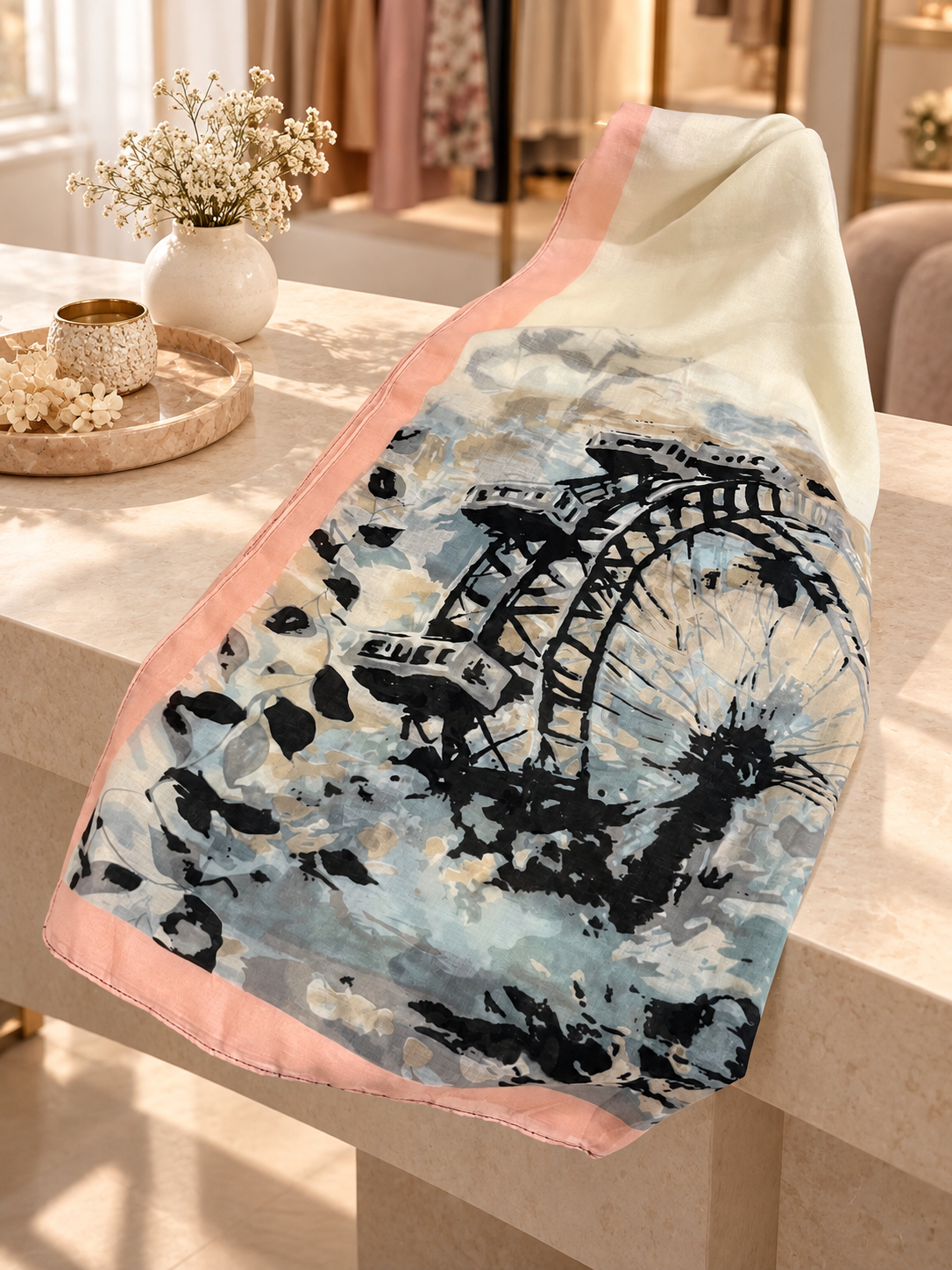 Arabic Lawn Scarf – Abstract Ink Floral Print