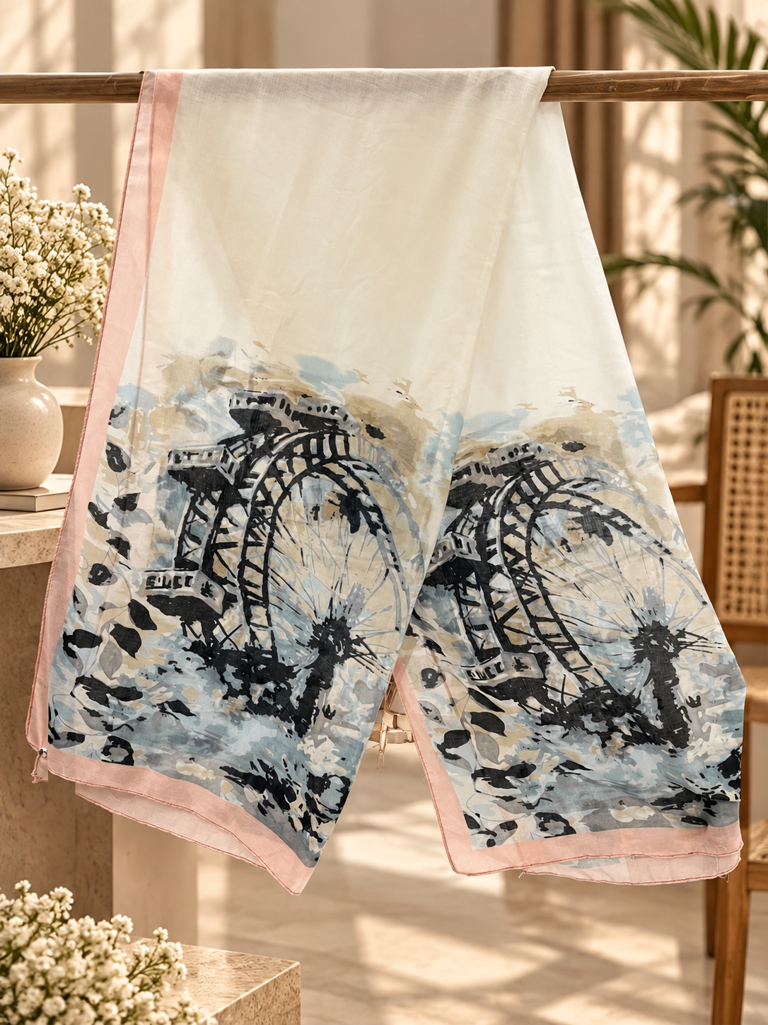Arabic Lawn Scarf – Abstract Ink Floral Print