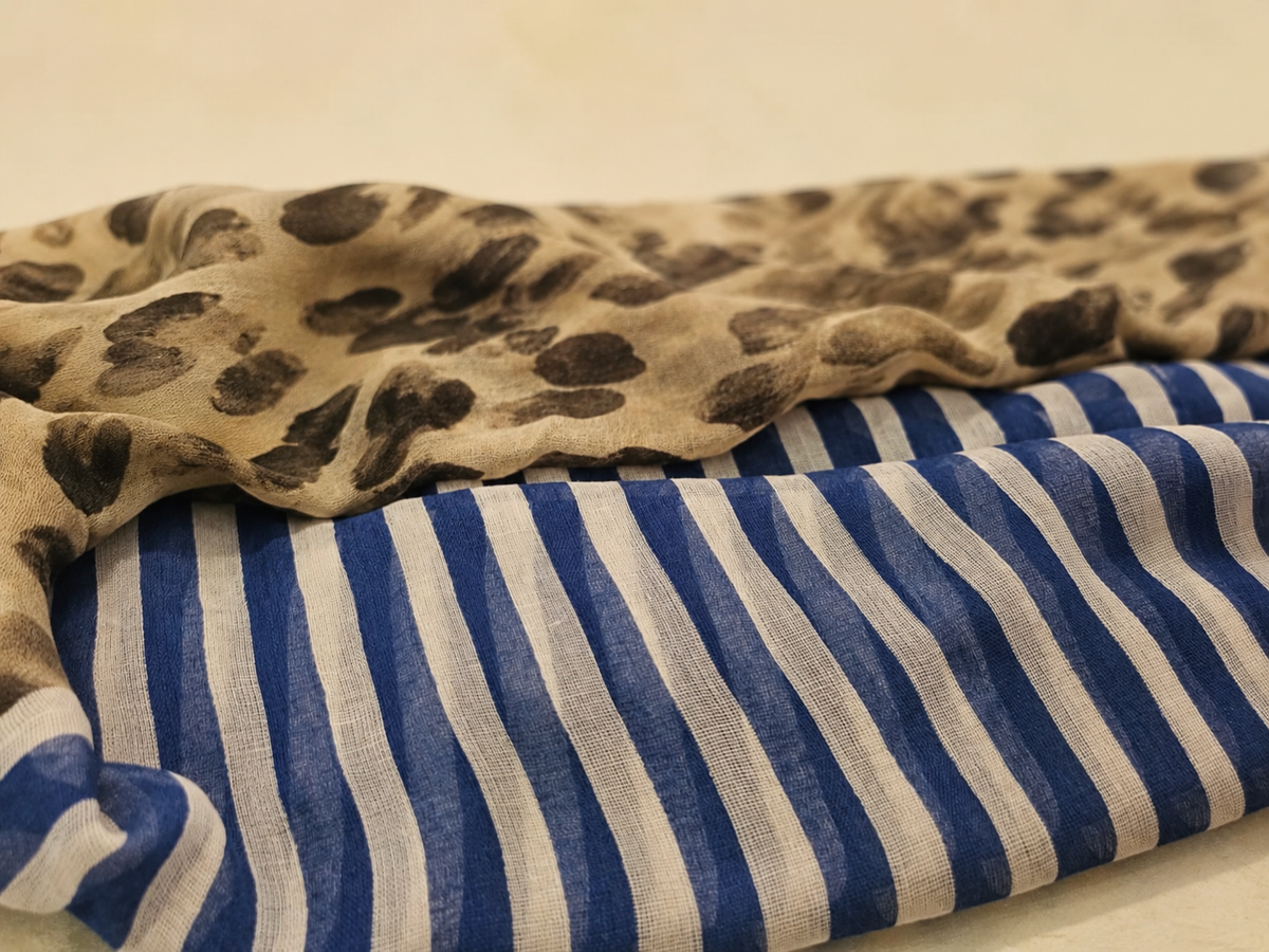 Arabic Lawn Scarf – Stripe & Leopard Border
