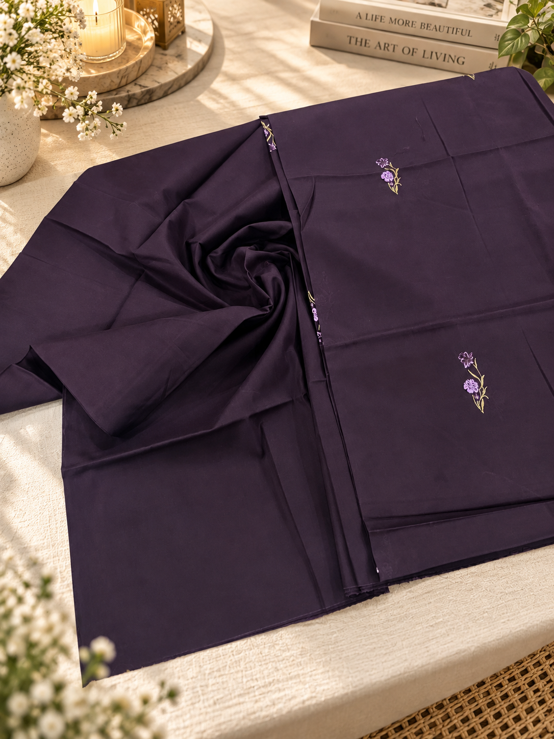 Dark Purple Embroidered Lawn 2 Piece – Unstitched Suit Ciyaab