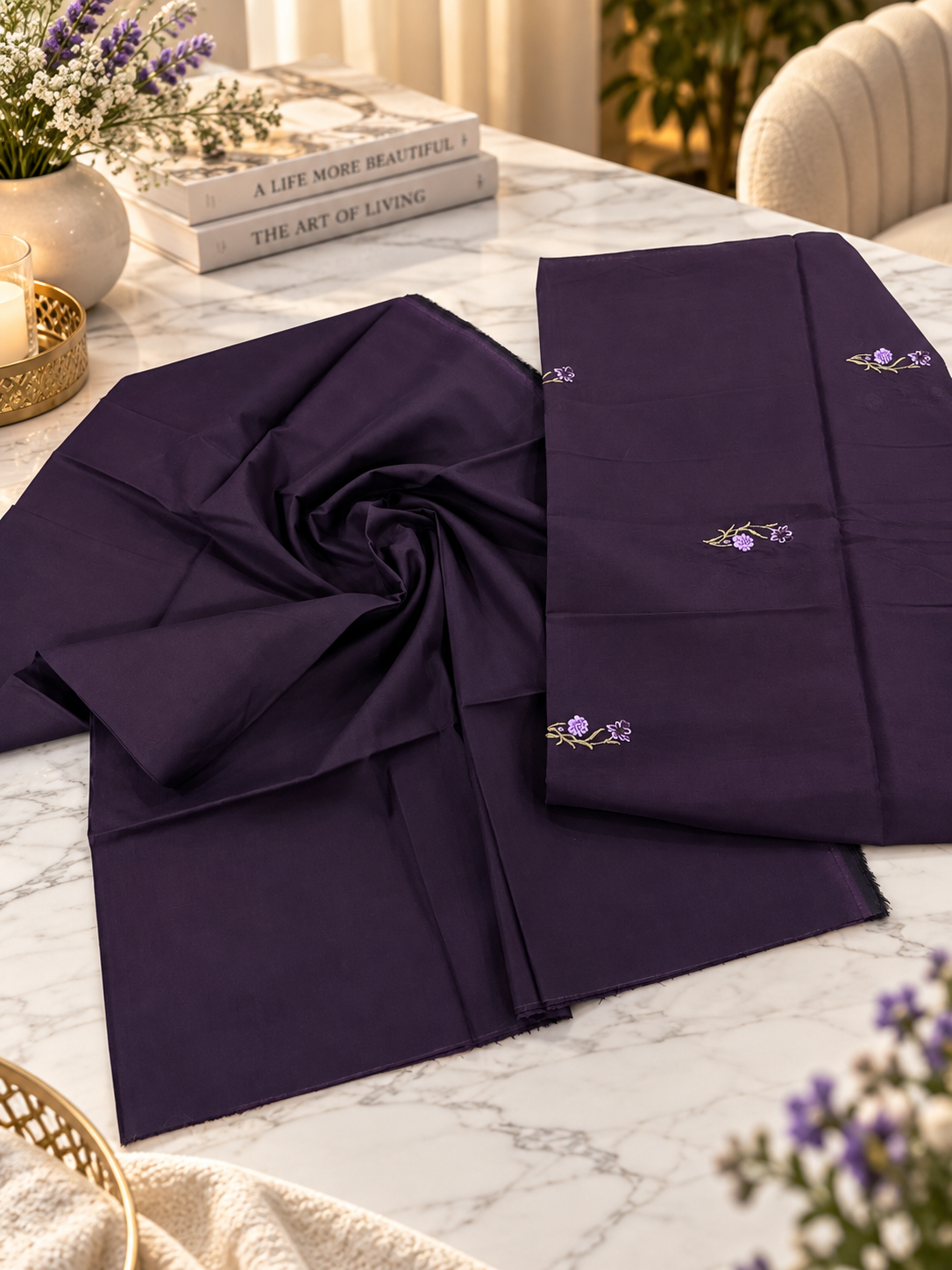 Dark Purple Embroidered Lawn 2 Piece – Unstitched Suit Ciyaab