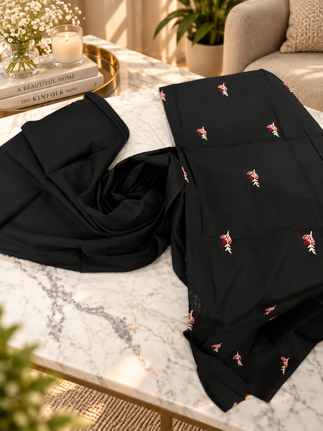 Black Embroidered Lawn 2 Piece Unstitched Suit Ciyaab