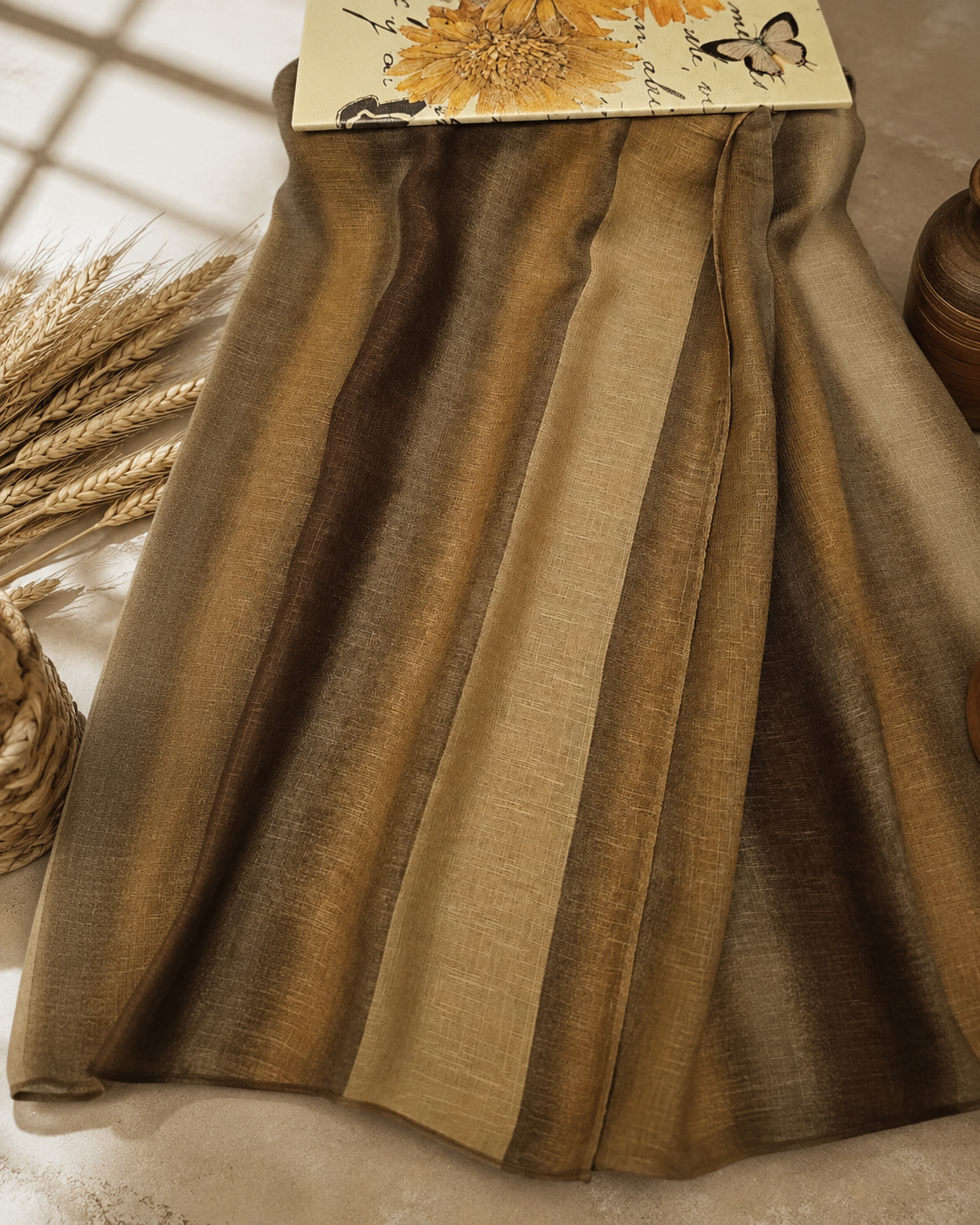 Turkish Textured Printed Lawn - Striped Ombré (Brown & Tan)