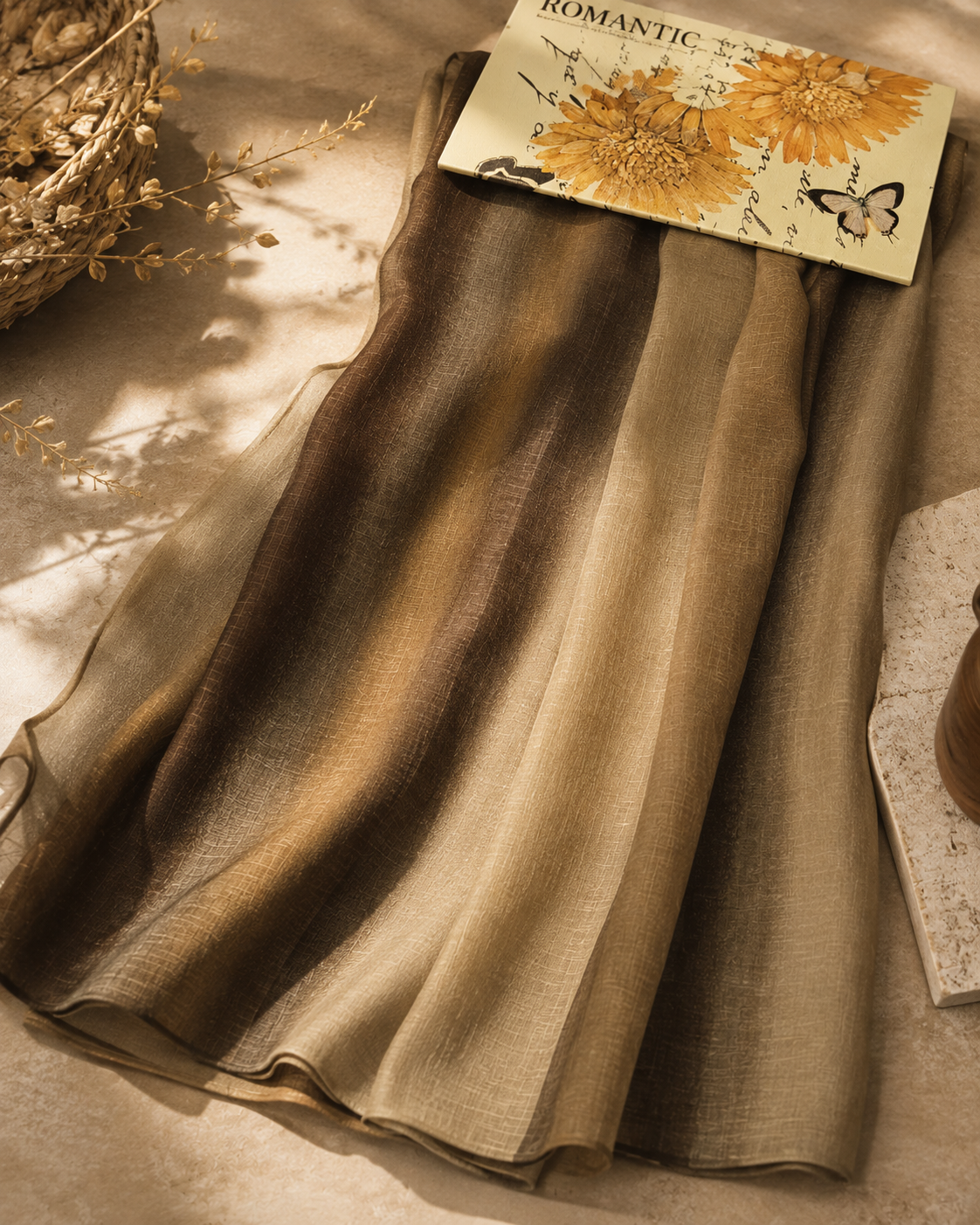 Turkish Textured Printed Lawn - Striped Ombré (Brown & Tan)
