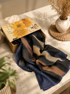 Turkish Textured Printed Lawn - Striped Ombre (Navy, Charcoal & Camel) CIYAAB