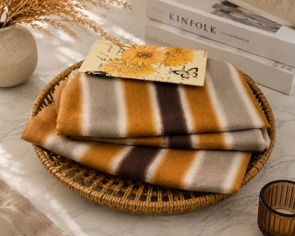Turkish Textured Printed Lawn - Striped Ombré (Rust, Brown & Grey)