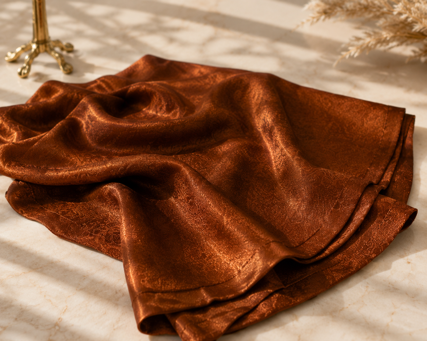 Shimmer Crinkle Silk Scarf – Copper