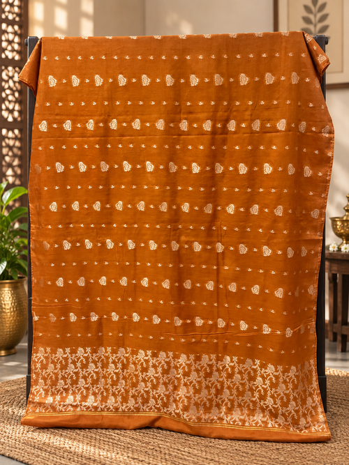 Burnt Orange Cotton Banarsi 3 Piece Unstitched Suit Ciyaab