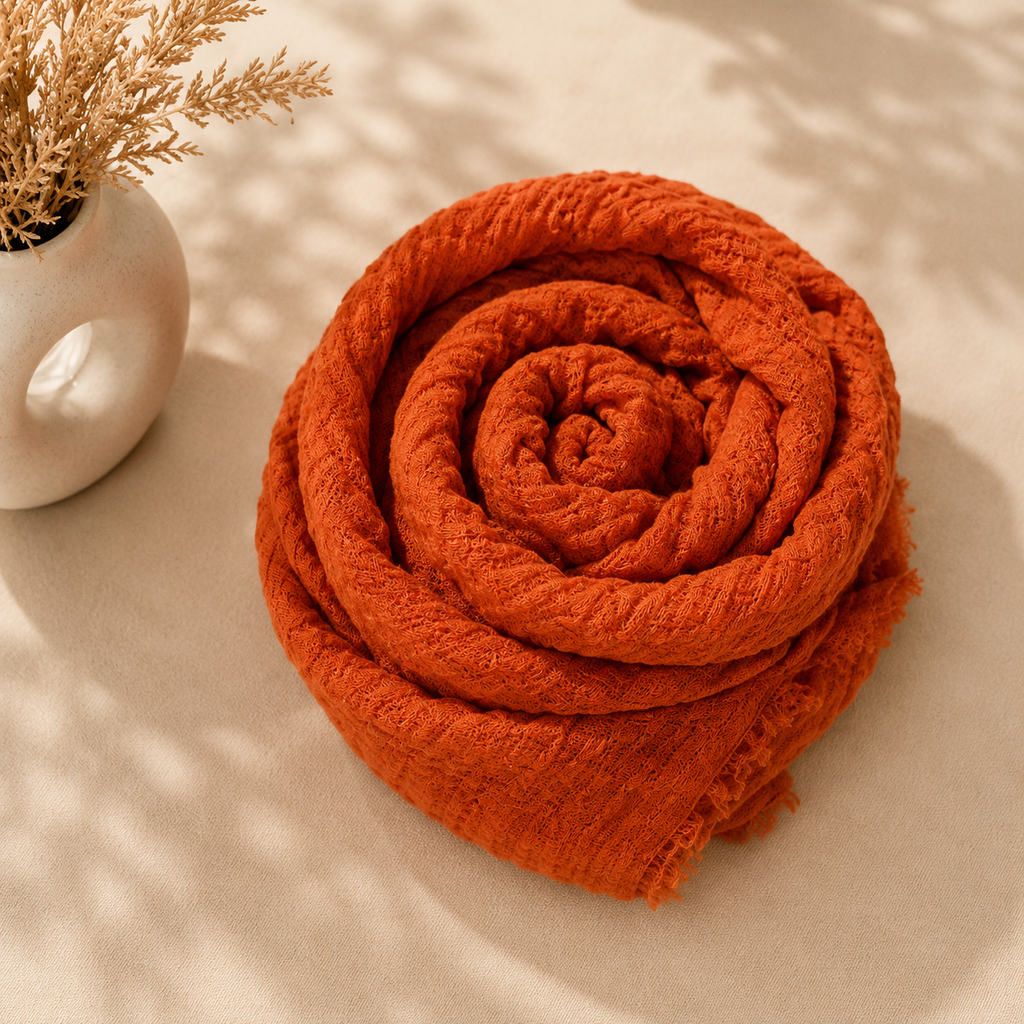 Crimps Hijab – Dark Rust Orange | Lightweight Textured Scarf
