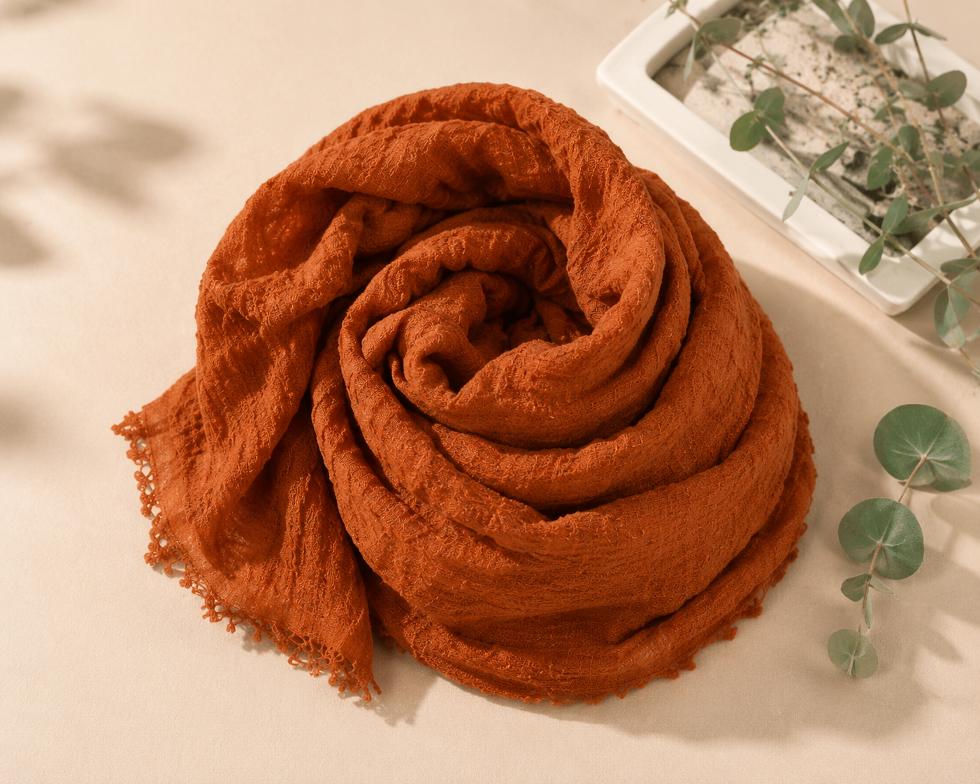 Crimps Hijab – Light Rust Orange | Lightweight Textured Scarf