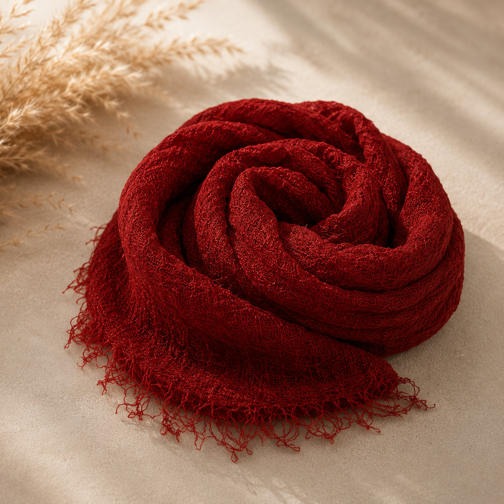 Crimps Hijab – Maroon | Lightweight Textured Scarf