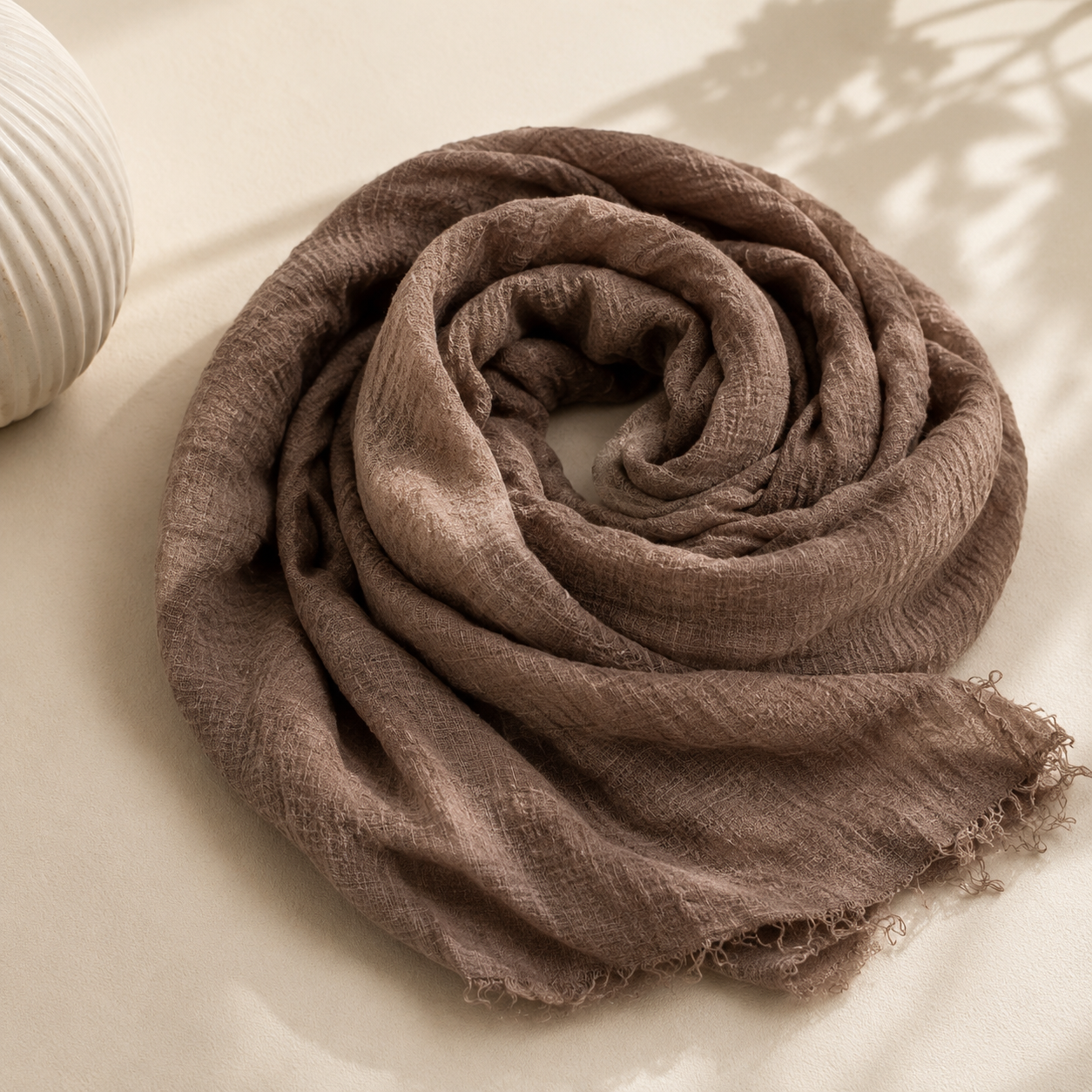 Crimps Hijab – Earth Taupe | Lightweight Textured Scarf