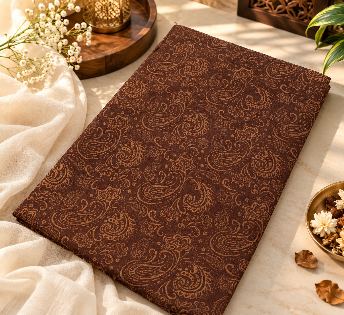 Turkish Textured Printed Lawn - Paisley Print