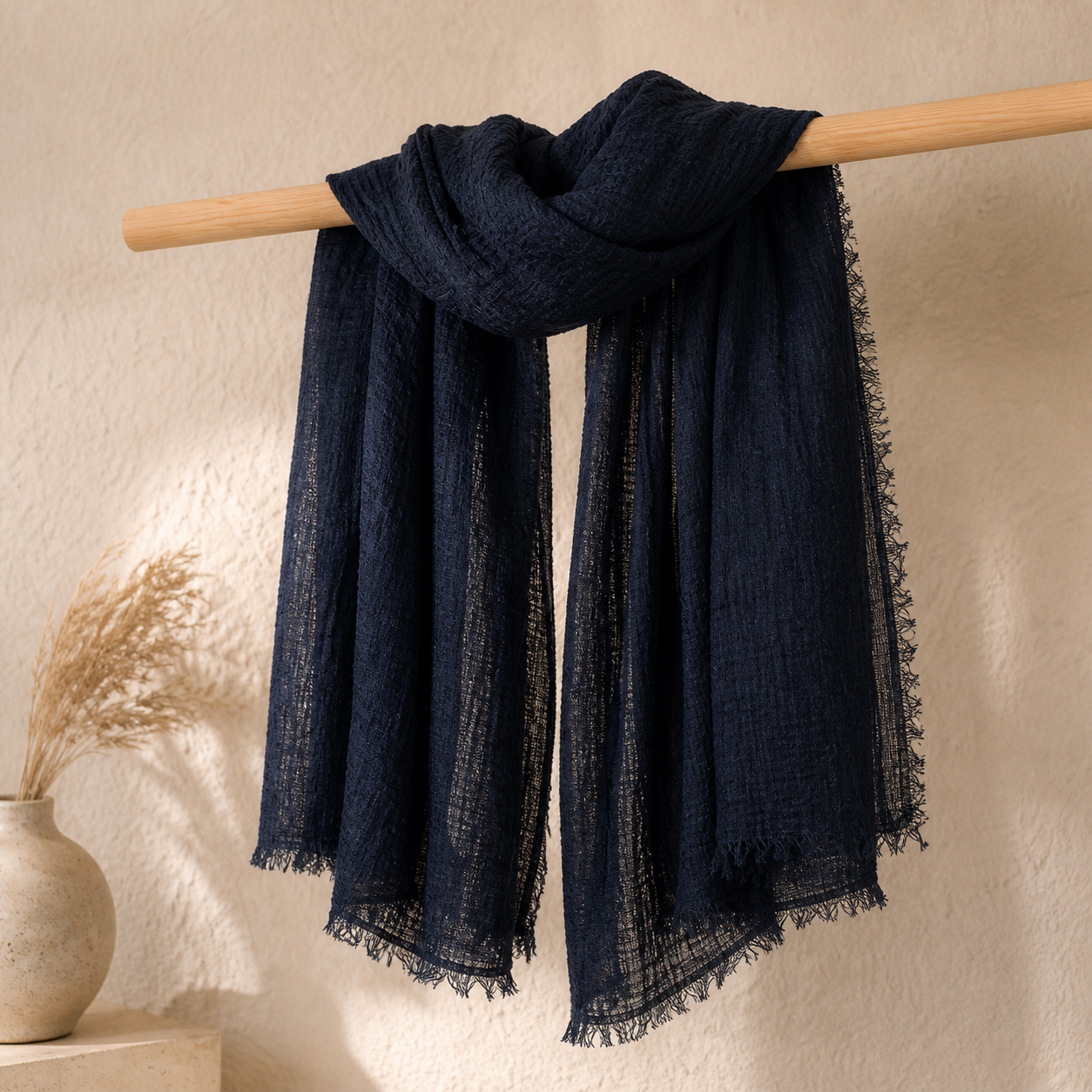 Crimps Hijab – Navy Blue | Lightweight Textured Scarf