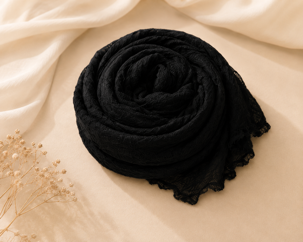 Crimps Hijab – Black | Lightweight Textured Scarf