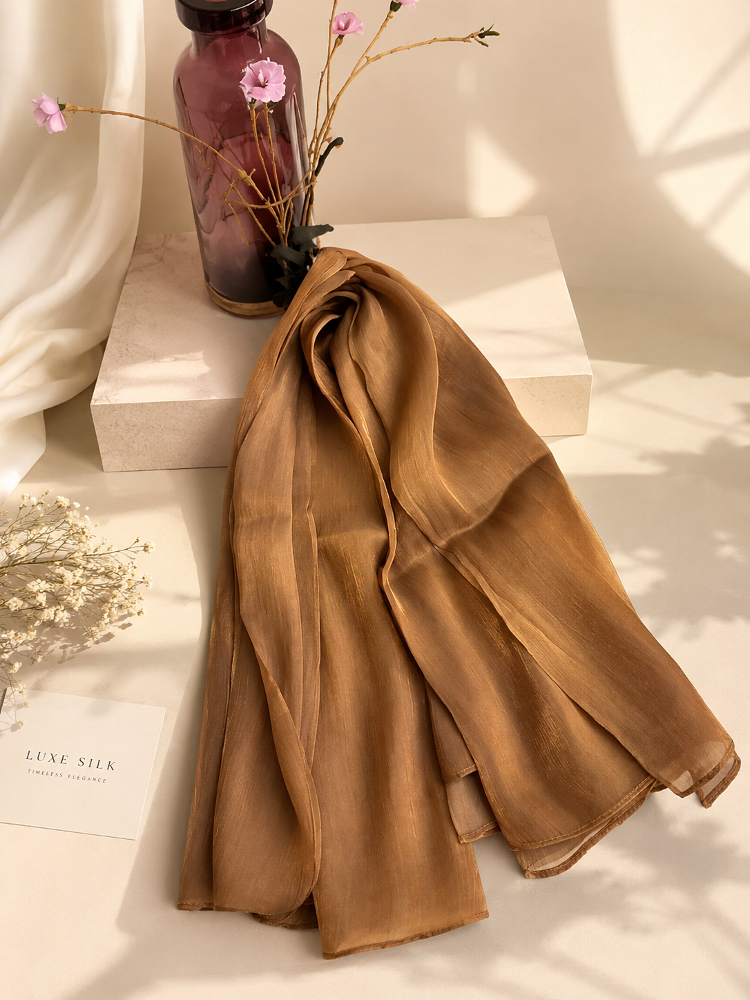 Luxe Silk Scarf - Caramel Brown