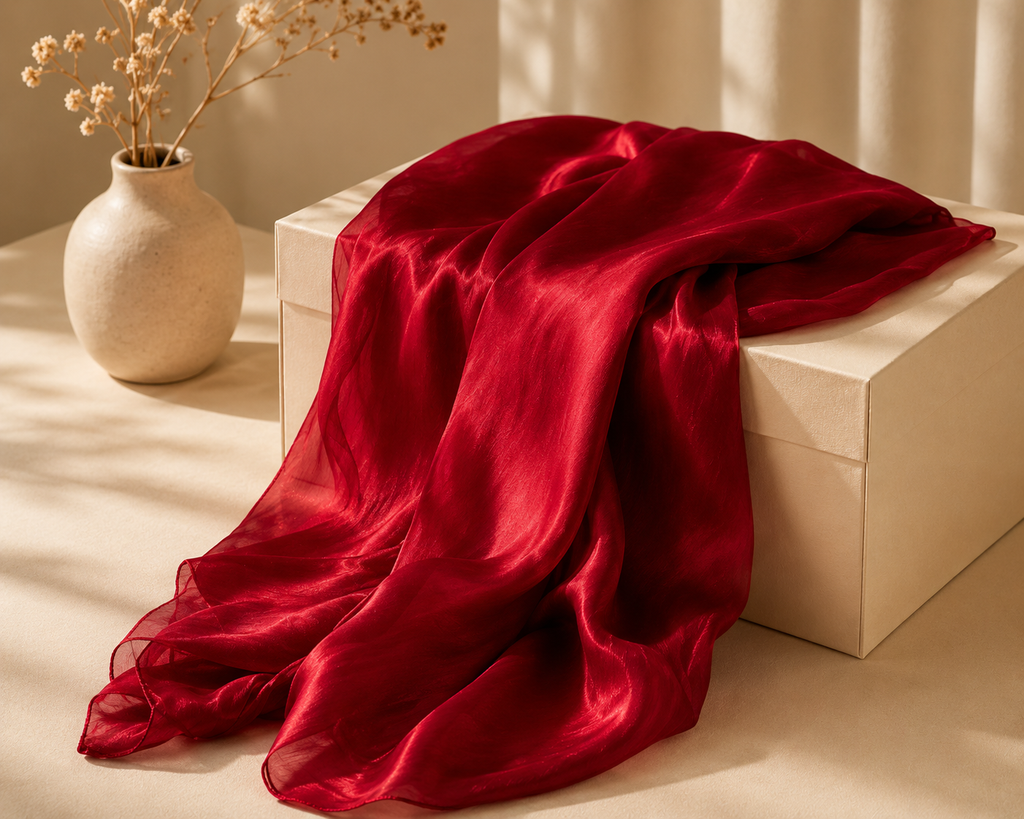 Luxe Silk Scarf - Deep Ruby Red