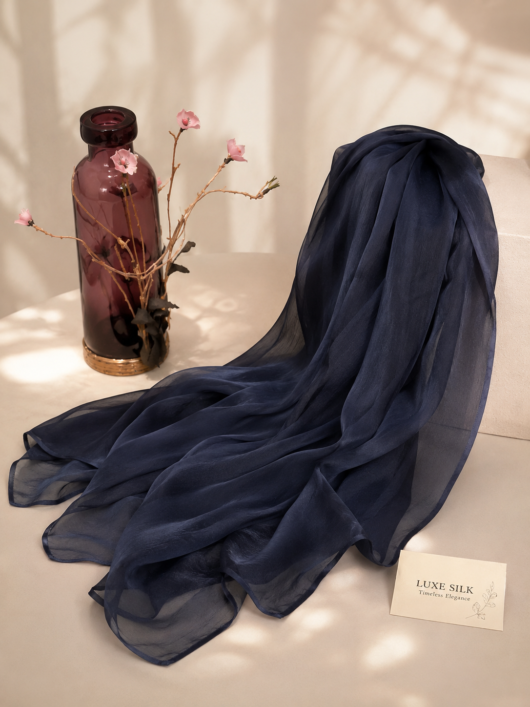 Luxe Silk Scarf - Navy Blue