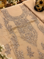 Peach Beige Hand Embroidered Cotton Lawn 3 Piece Unstitched Suit Ciyaab