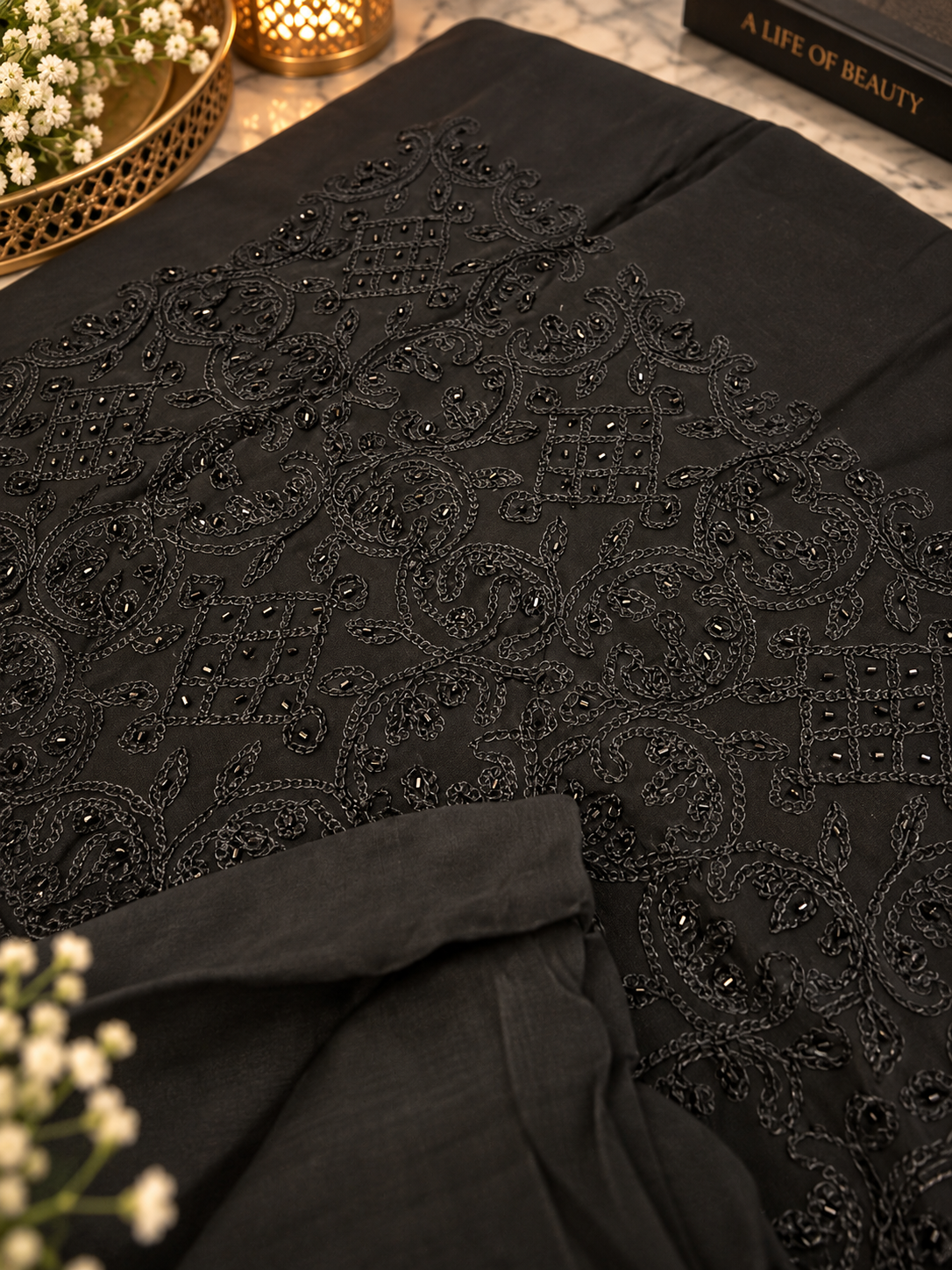 Black Hand Embroidered Cotton Lawn 3 Piece Unstitched Suit Ciyaab