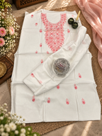 Ivory & Pink Hand Embroidered Cotton Lawn 3 Piece Unstitched Suit Ciyaab