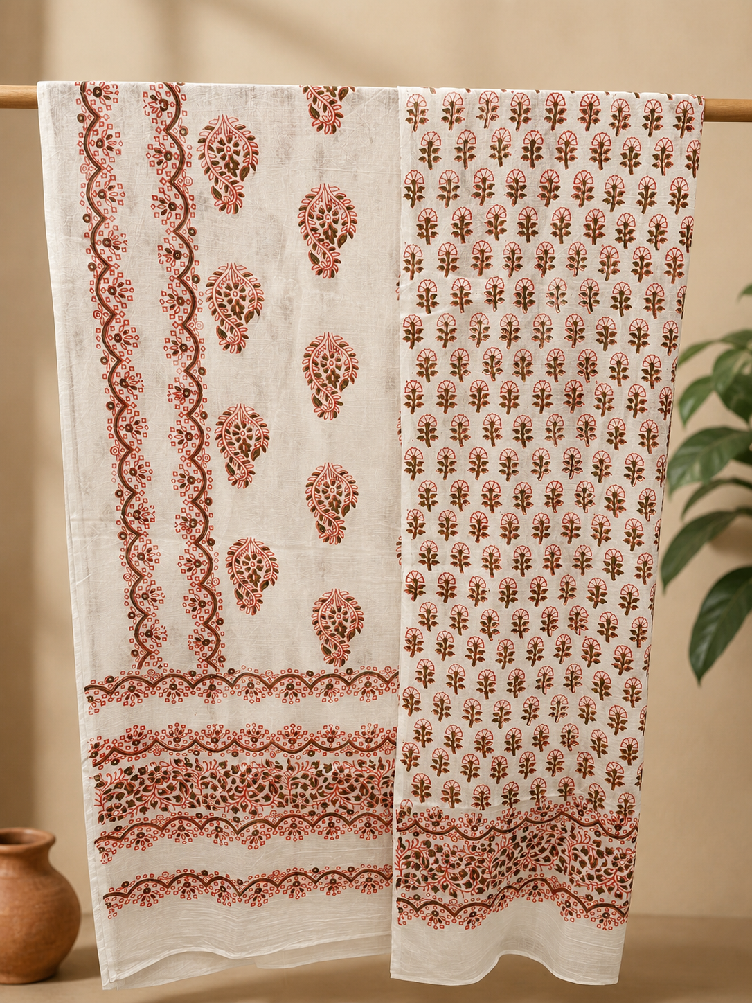 Ciyaab Hand Block Print Lawn 2 Piece suit in Ivory colorway