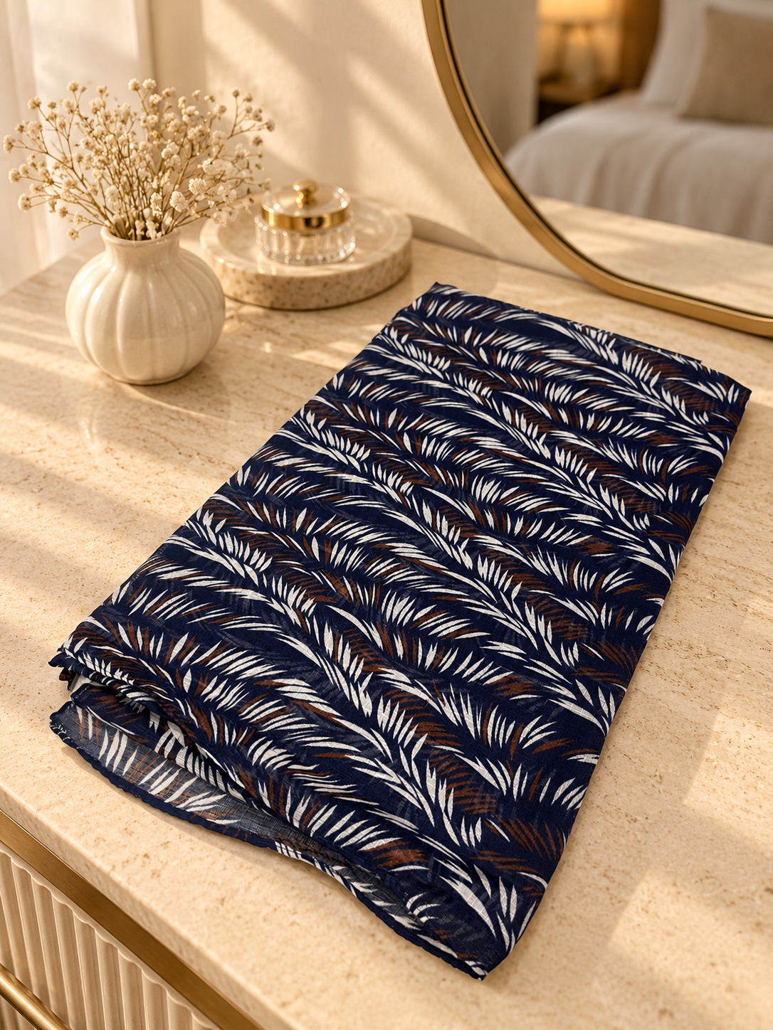 Turkish Textured Printed Lawn - Tropical Leaf Print