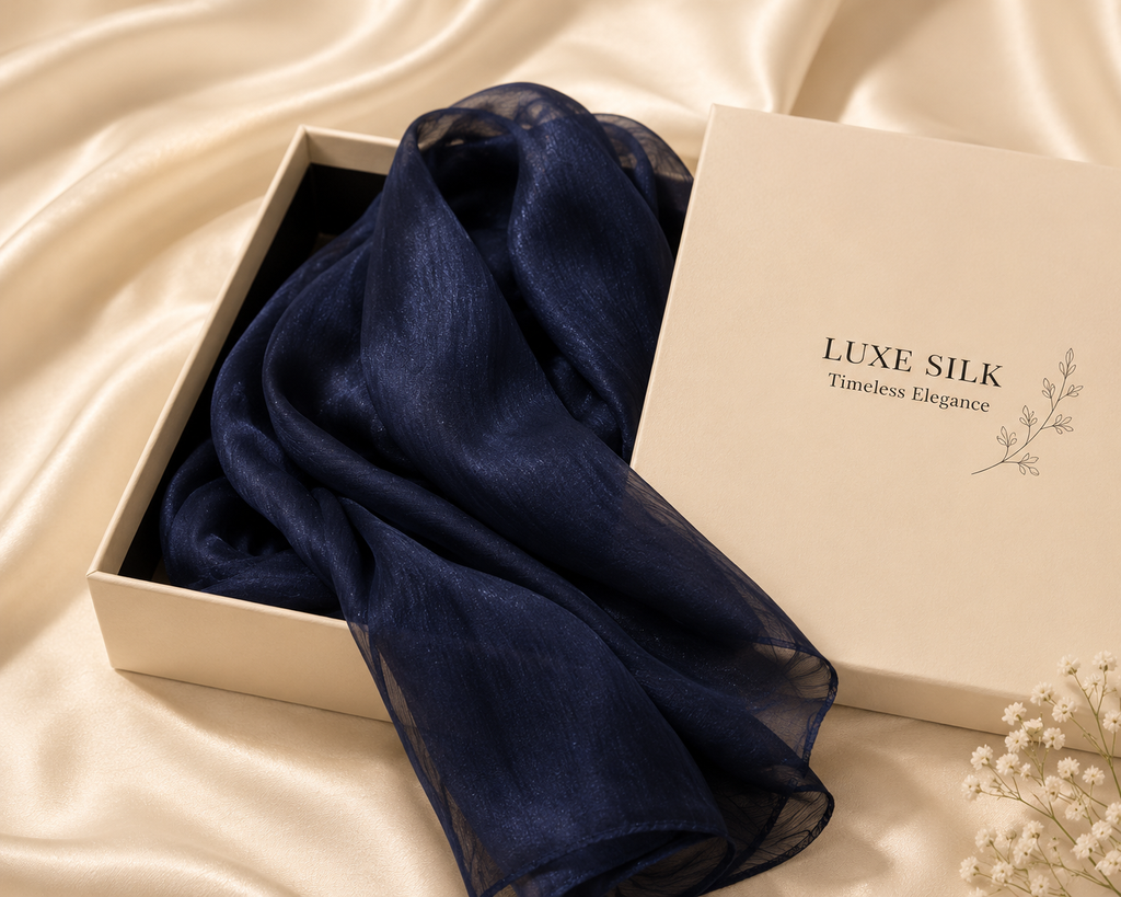 Luxe Silk Scarf - Navy Blue