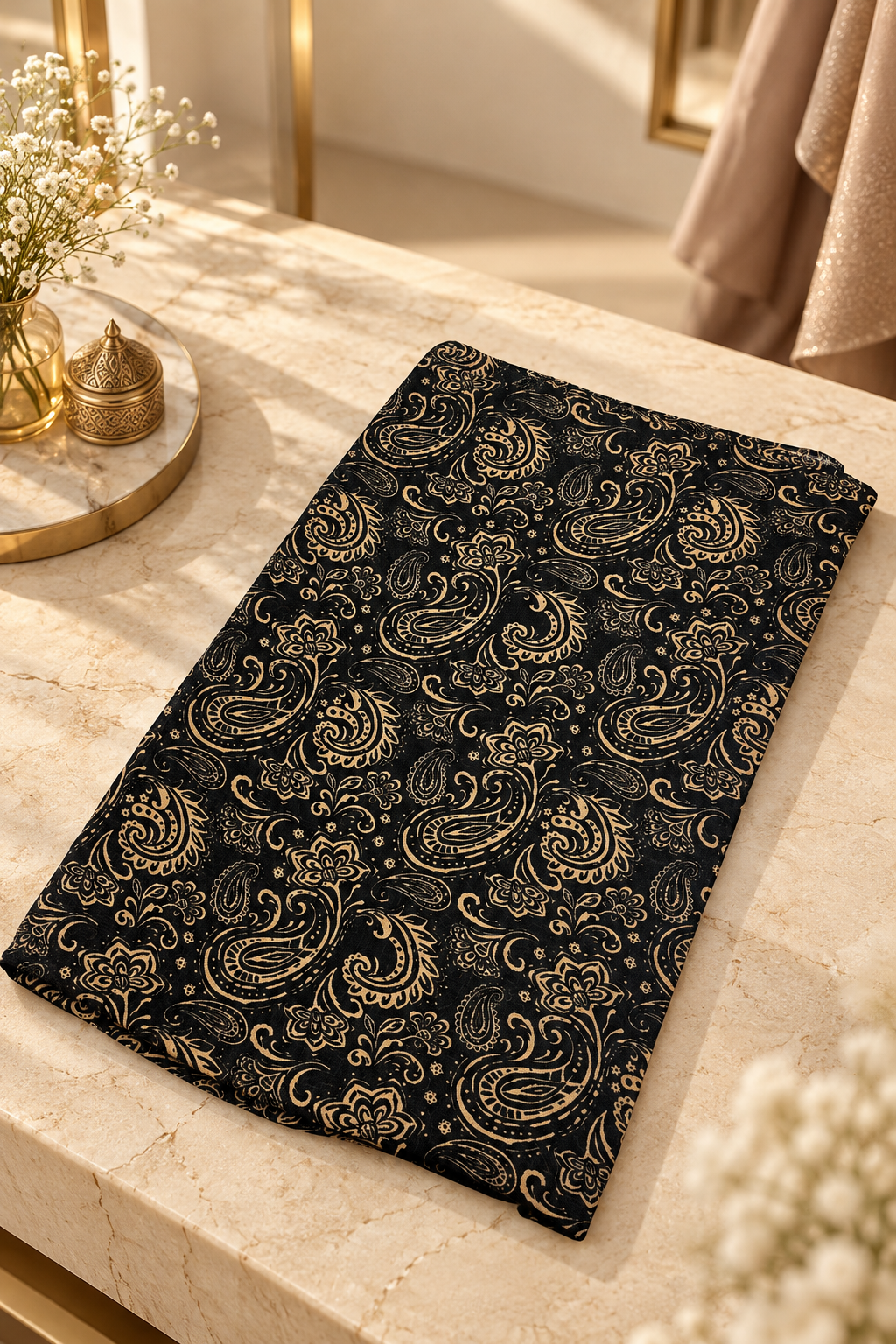 Turkish Textured Printed Lawn - Paisley Print