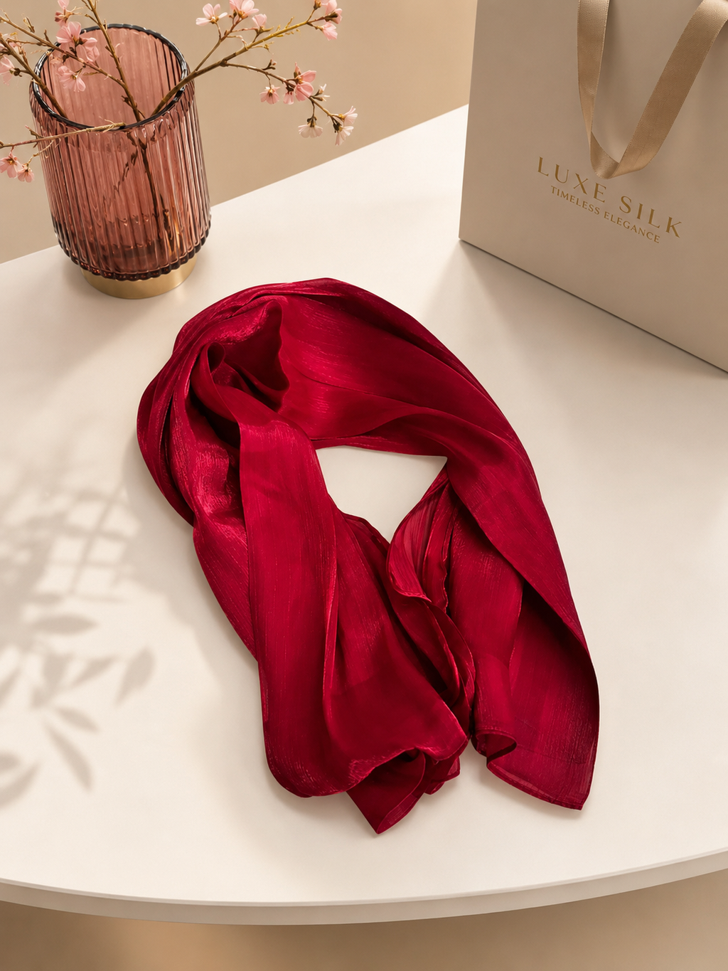 Luxe Silk Scarf - Deep Ruby Red