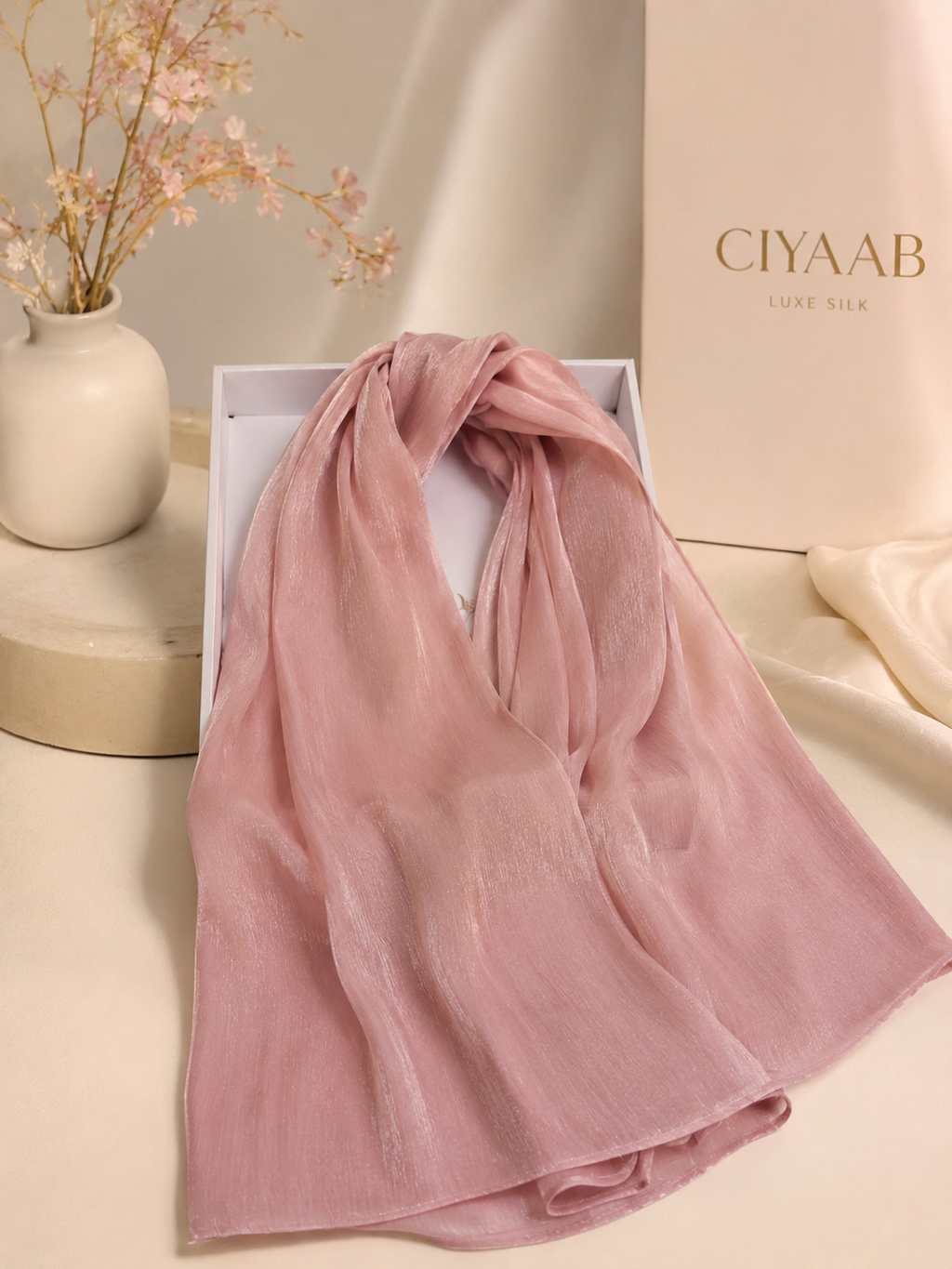 Luxe Silk Scarf - Peach Pink