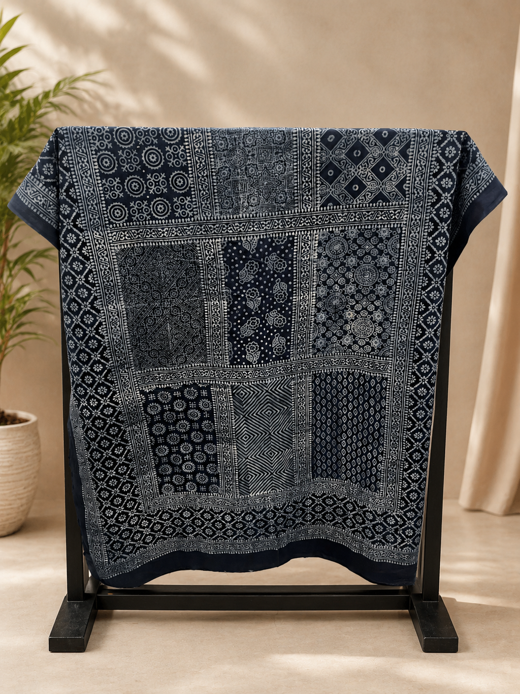 Ciyaab Hand Block Print Lawn Chaadar in Navy Blue