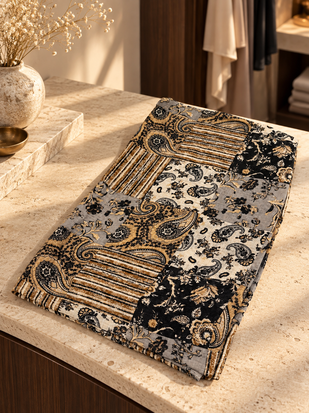 Turkish Textured Printed Lawn - Patchwork Floral-Paisley Print