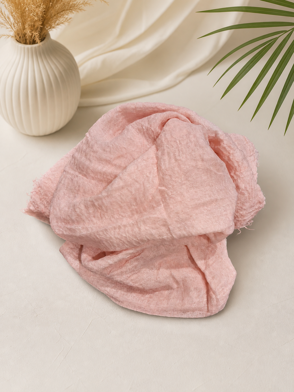 Crimps Hijab – Peach Pink | Lightweight Textured Scarf