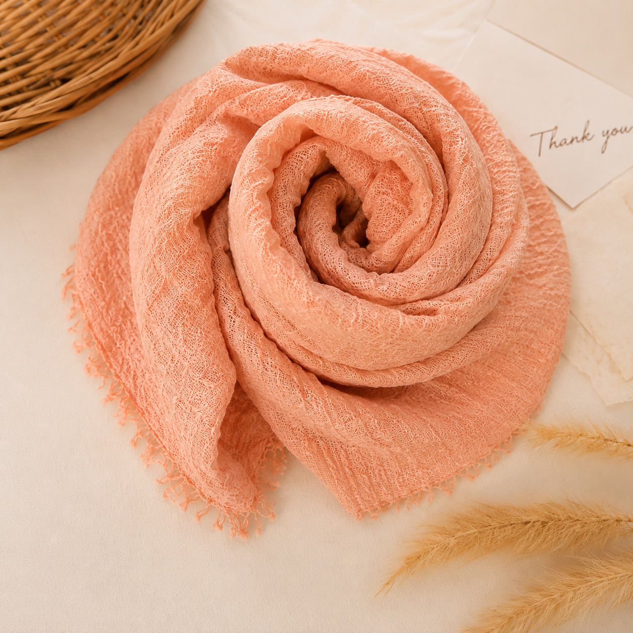 Crimps Hijab – Dark Peach | Lightweight Textured Scarf