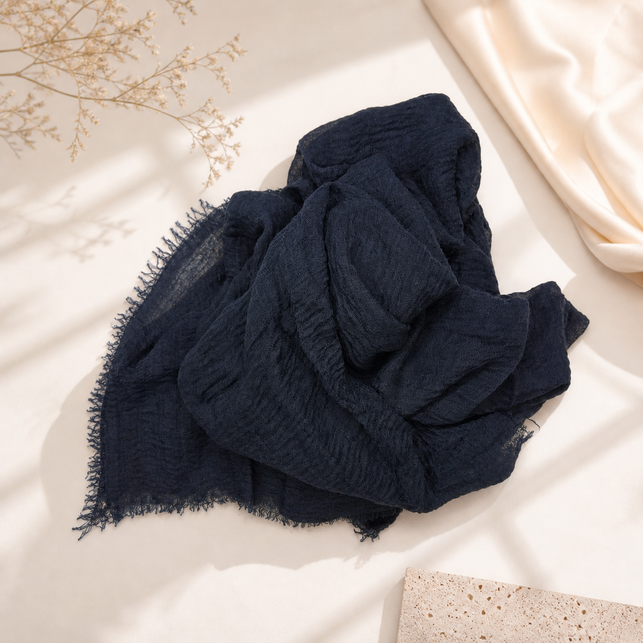 Crimps Hijab – Navy Blue | Lightweight Textured Scarf