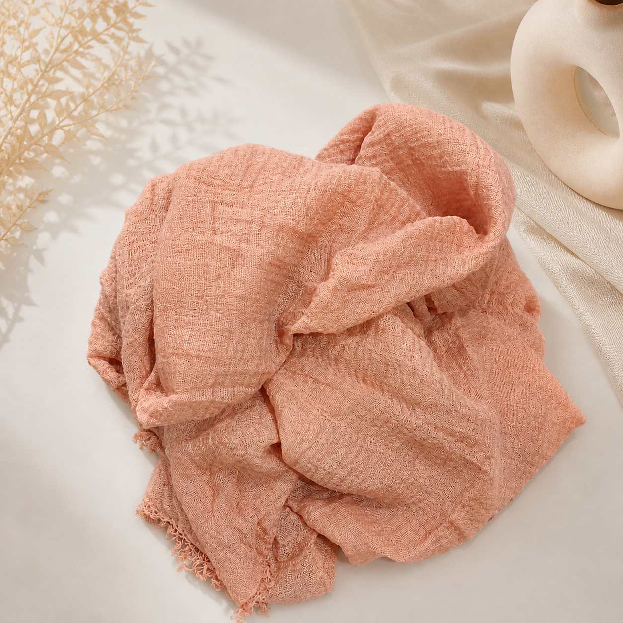 Crimps Hijab – Dark Peach | Lightweight Textured Scarf