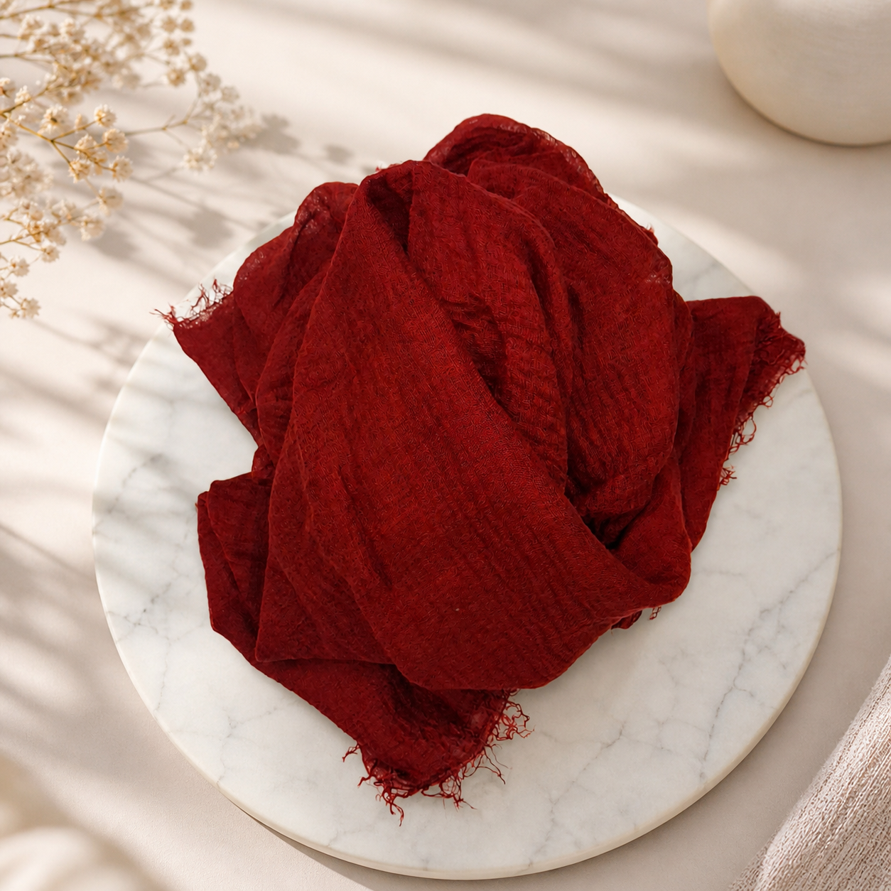 Crimps Hijab – Maroon | Lightweight Textured Scarf