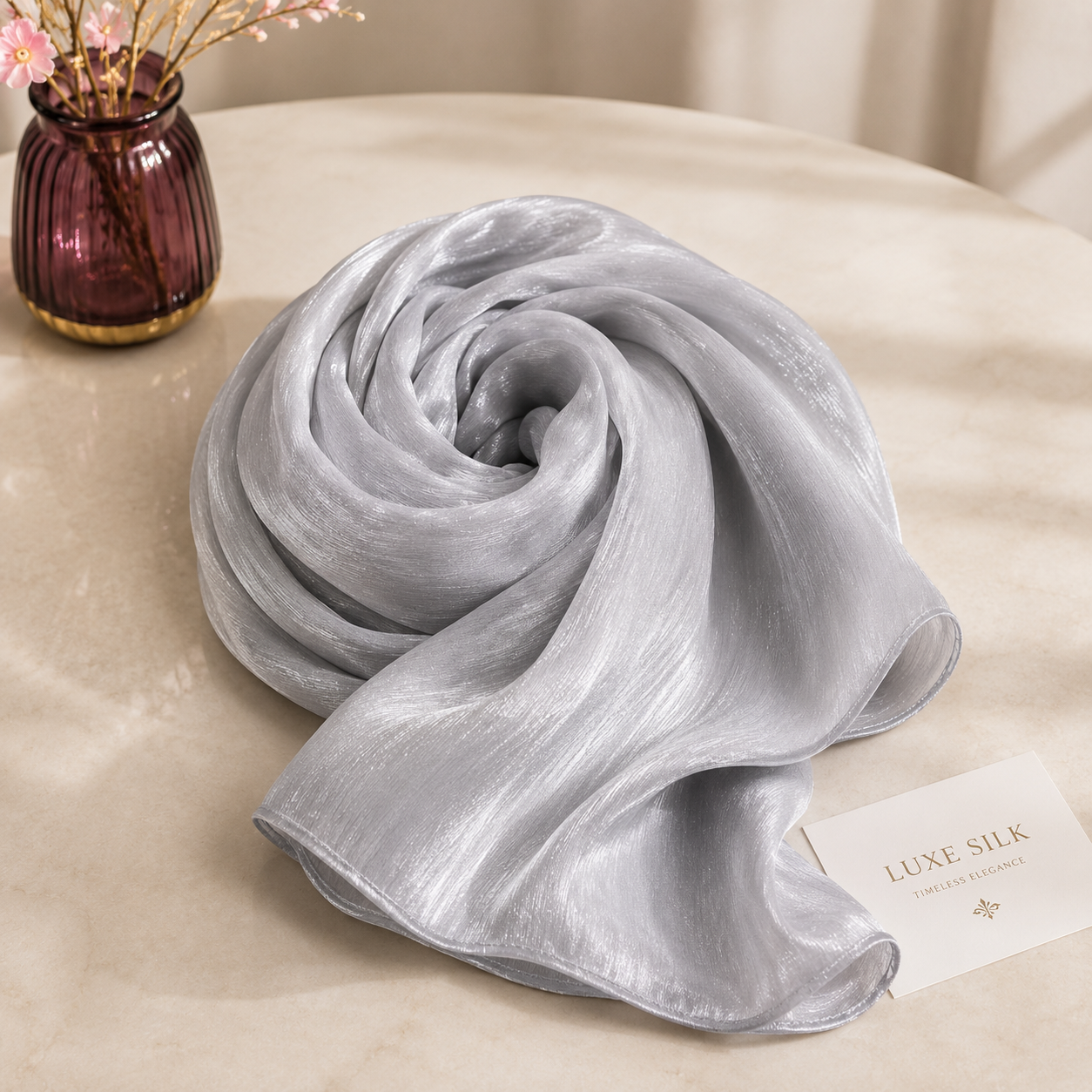 Luxe Silk Scarf - Pearl Silver