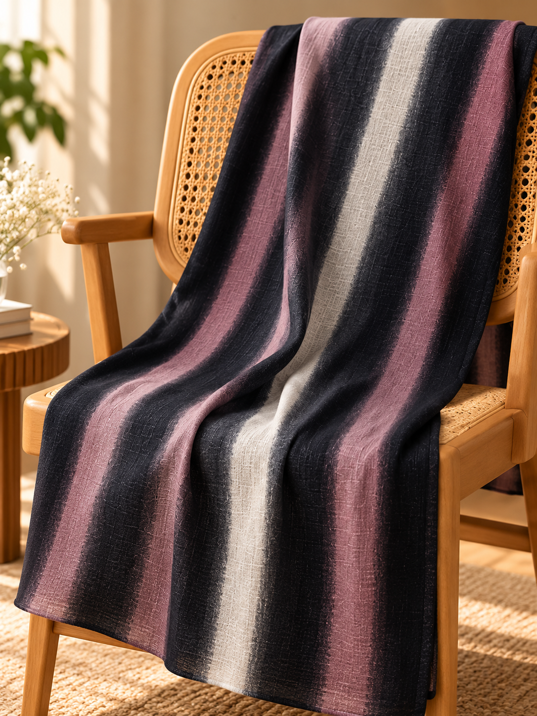 Turkish Textured Printed Lawn - Striped Ombré (Taupe Pink)