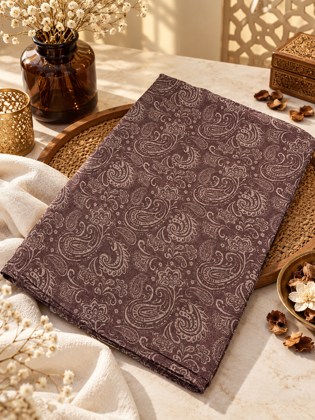 Turkish Textured Printed Lawn - Paisley Print