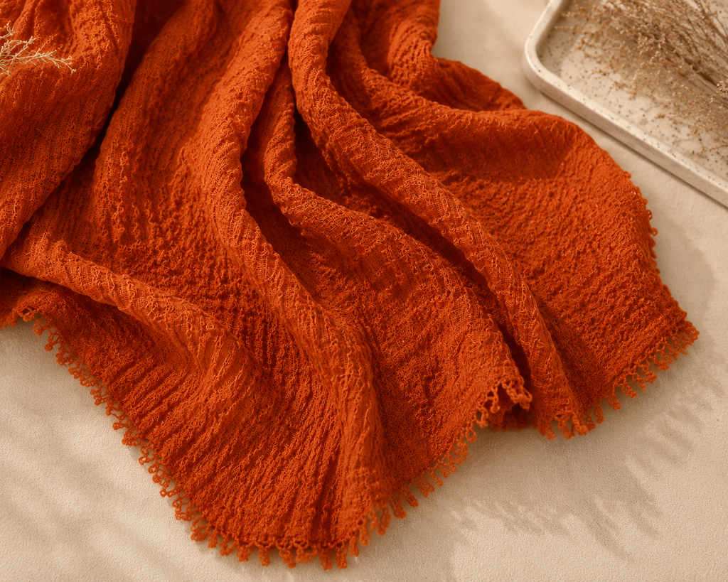 Crimps Hijab – Dark Rust Orange | Lightweight Textured Scarf
