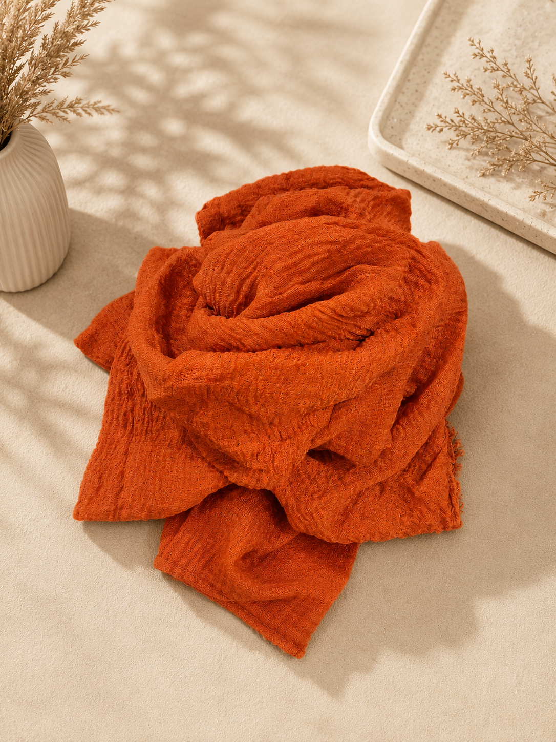 Crimps Hijab – Dark Rust Orange | Lightweight Textured Scarf