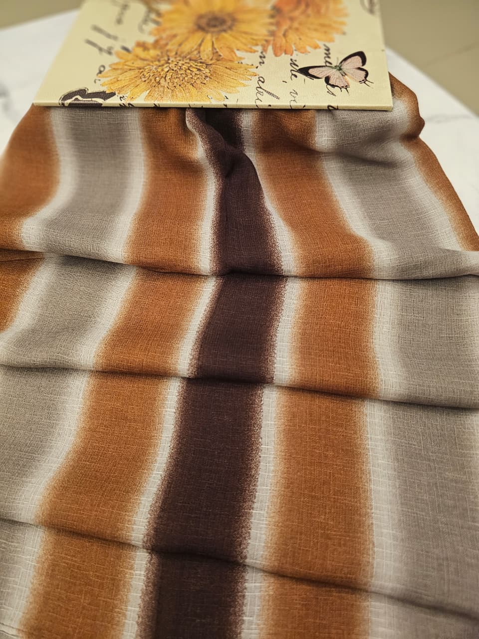 Turkish Textured Printed Lawn - Striped Ombré (Rust, Brown & Grey)