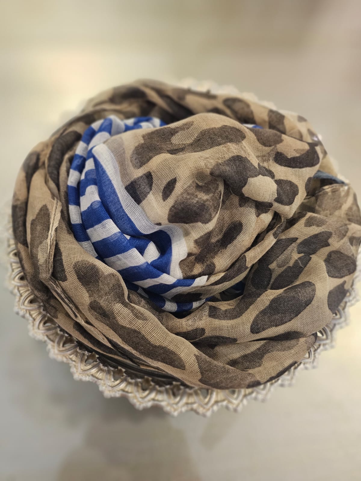 Arabic Lawn Scarf – Stripe & Leopard Border