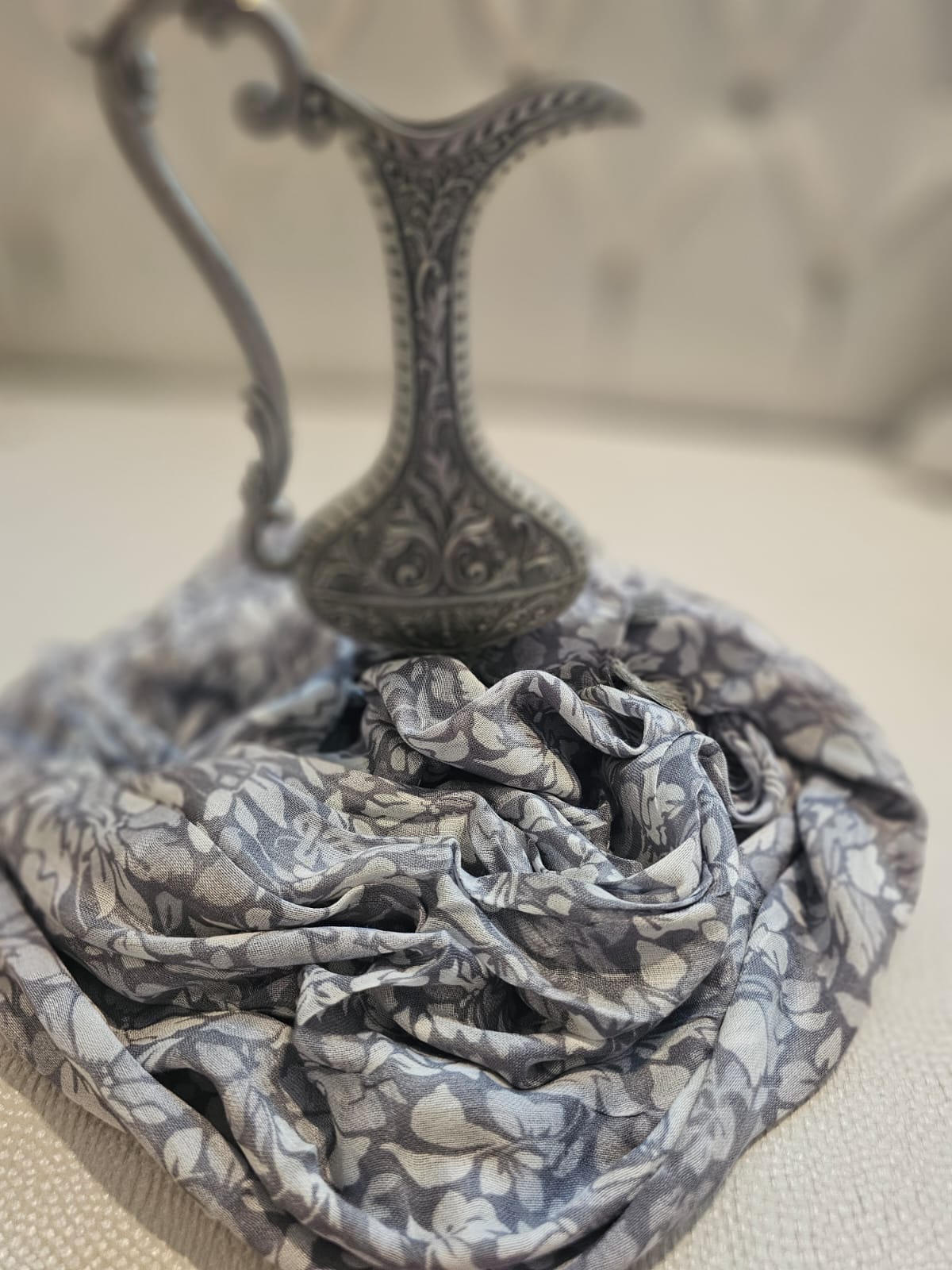 CIYAAB Arabic Lawn Scarf in grey floral print