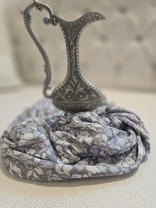 Arabic Lawn Scarf – Grey Floral Print