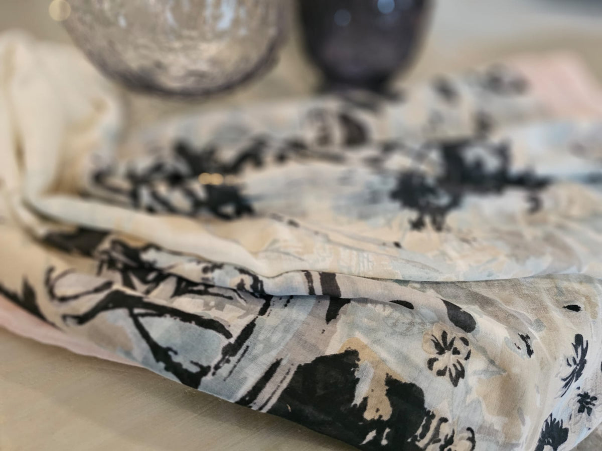 CIYAAB Arabic Lawn Scarf in abstract ink floral print