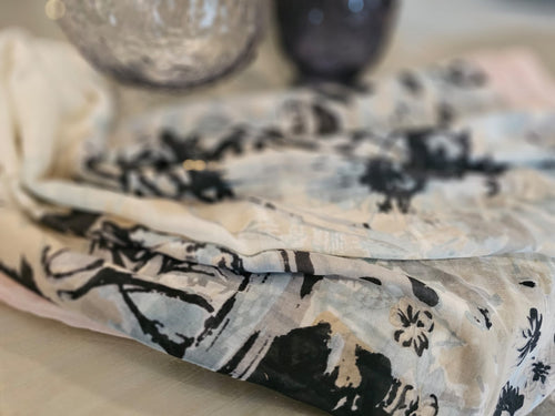 CIYAAB Arabic Lawn Scarf in abstract ink floral print