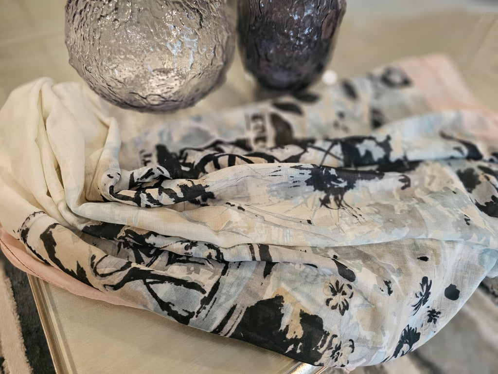 Arabic Lawn Scarf – Abstract Ink Floral Print